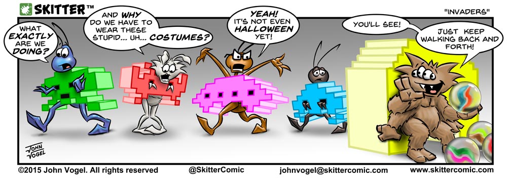 I had a lot of fun doing this strip.  Space Invaders was one of my favorite games when I was a kid.